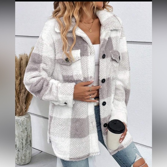 Anthropologie Jackets & Blazers - Anthropologie Plaid Sherpa Fleece Jacket Coat Shacket Cozy Warm Outerwear